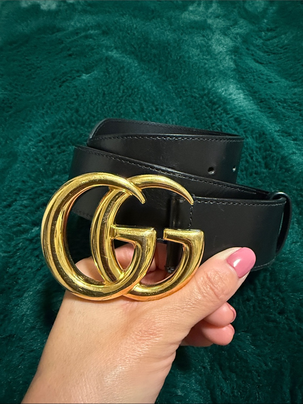 Gold Double-G Buckle Black Leather Belt